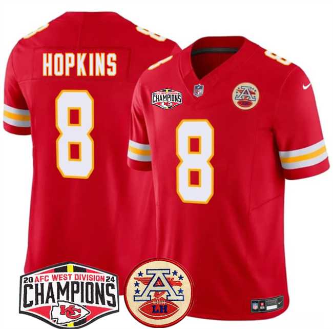 Men's Kansas City Chiefs #8 DeAndre Hopkins Red F.U.S.E. 2024 AFC West Division Champions Vapor Limited Stitched Jersey,We sell and wholesale Men's Kansas City Chiefs #8 DeAndre Hopkins Red F.U.S.E. 2024 AFC West Division Champions Vapor Limited Stitched Jersey on line form chian!
